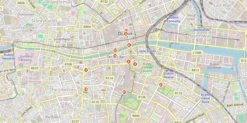 Map of Dublin Highlights with each stop marked