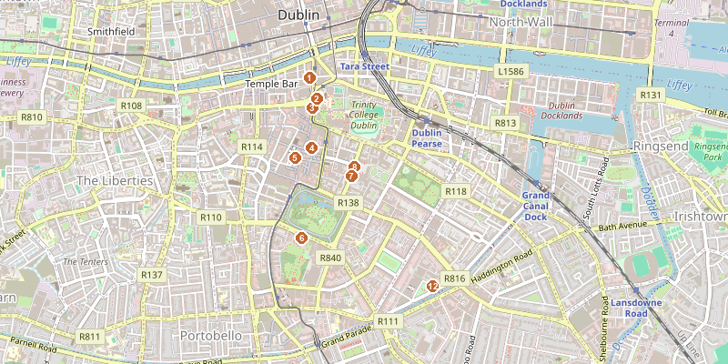 Map of Literary Dublin: South with each stop marked