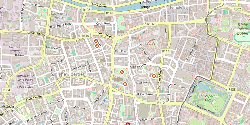 Map of Medieval Dublin & the Liberties with each stop marked