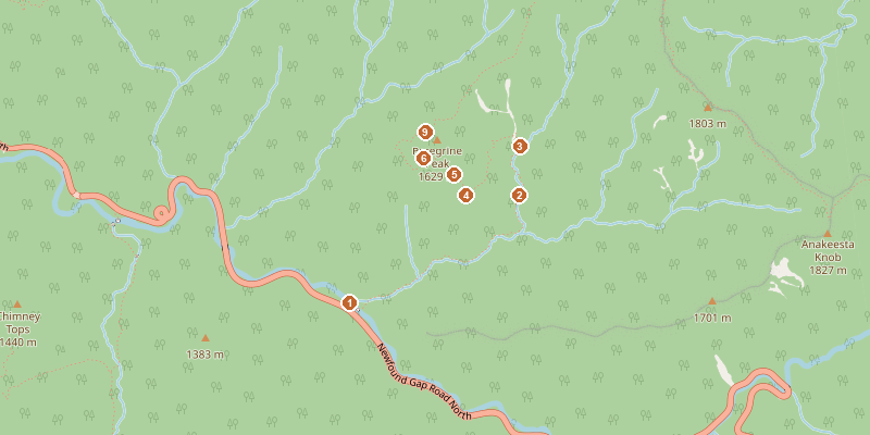 Map of Alum Cave Bluffs with each stop marked