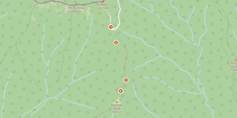 Map of Andrews Bald with each stop marked