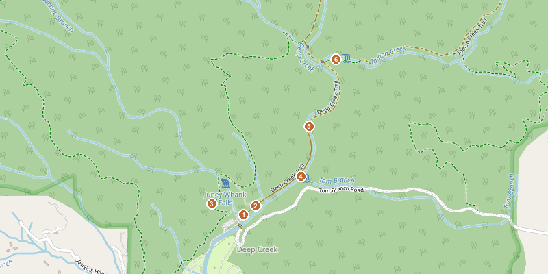 Map of Deep Creek Waterfalls Loop with each stop marked