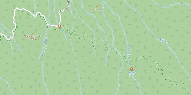 Map of Grotto Falls (Trillium Gap Trail) with each stop marked