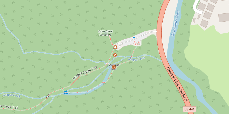 Map of Mingus Mill with each stop marked
