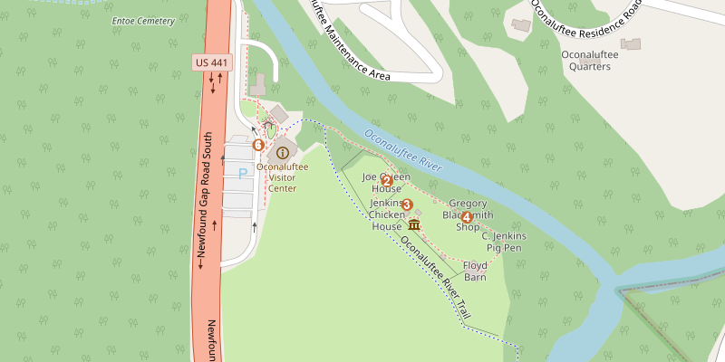 Map of Mountain Farm Museum with each stop marked