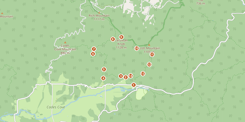 Map of Rich Mountain Loop with each stop marked