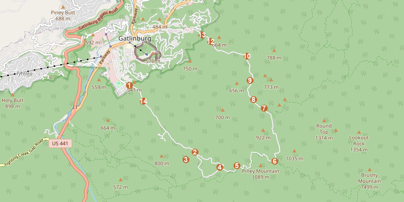 Map of Roaring Fork Motor Nature Trail with each stop marked